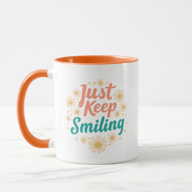 Inspirational "Just Keep Smiling" Floral Tasse (Links)