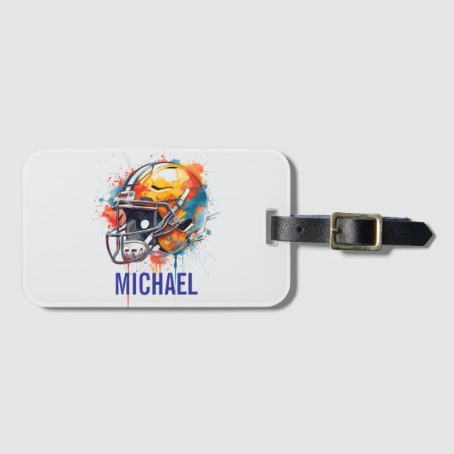 Inspirational Motivational Football Helmet Name Gepäckanhänger (Vorderseite (Horizontal))
