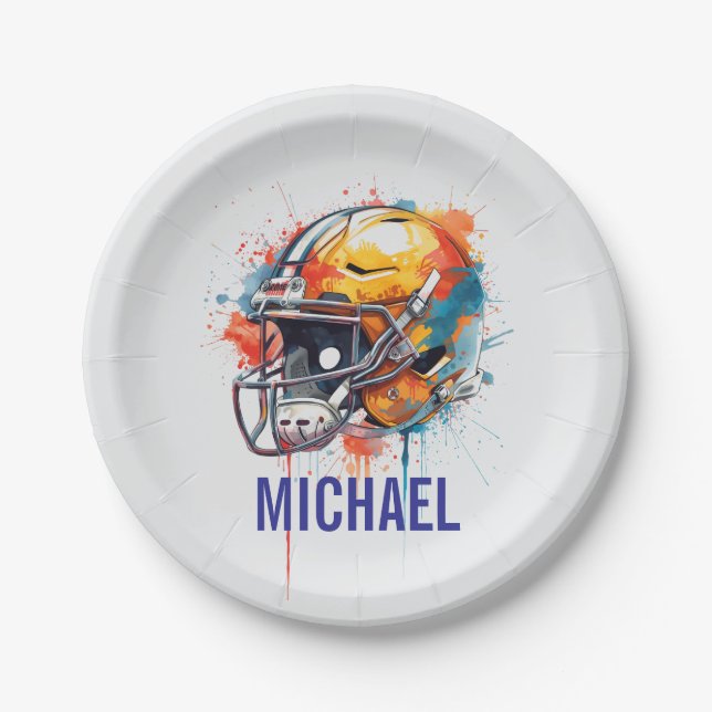 Inspirational Motivational Football Helmet Name Pappteller (Vorderseite)