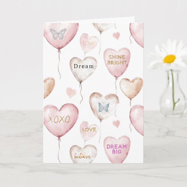 Inspirational Pink Cream Hearts Karte (Kleine Pflanze)