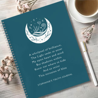Inspirational Poem Floral Moon Teal Truth Journal Notizbuch