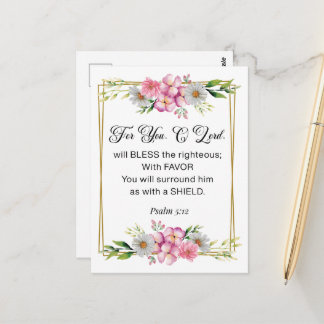 Inspirational Quote, Psalm 5:12 Floral Bible Verse Postkarte