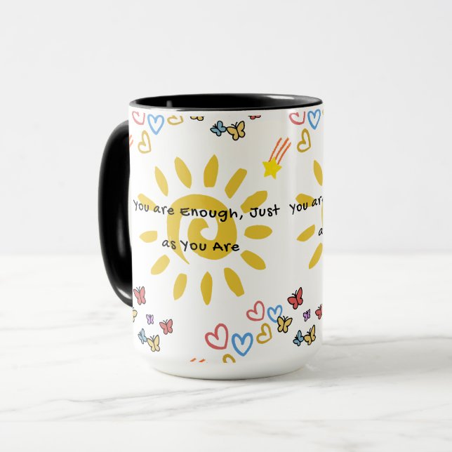 Inspirational Sun & Butterflies Doodle Pattern Com Tasse (Vorderseite Links)