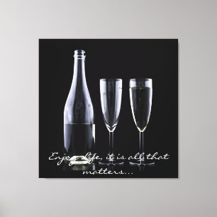 Inspirational Zitat-Champagne-Flöte Schwarz-weiß Leinwanddruck