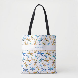 Inspirationelles, handIllustriertes Libellenmuster Tasche