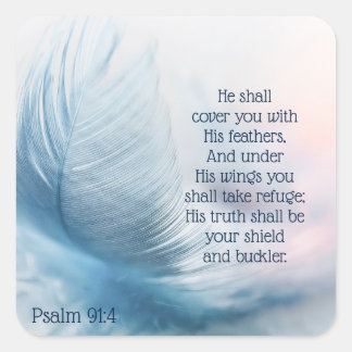 Inspirationsreicher Psalm 91:4 unter seinen Winkel Quadratischer Aufkleber