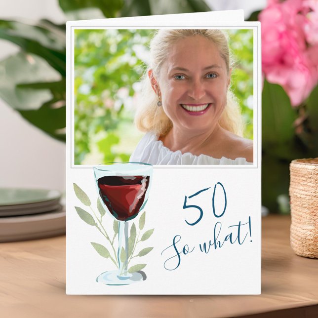 Inspirationsroter Wein 50. Geburtstag Foto Karte (Von Creator hochgeladen)