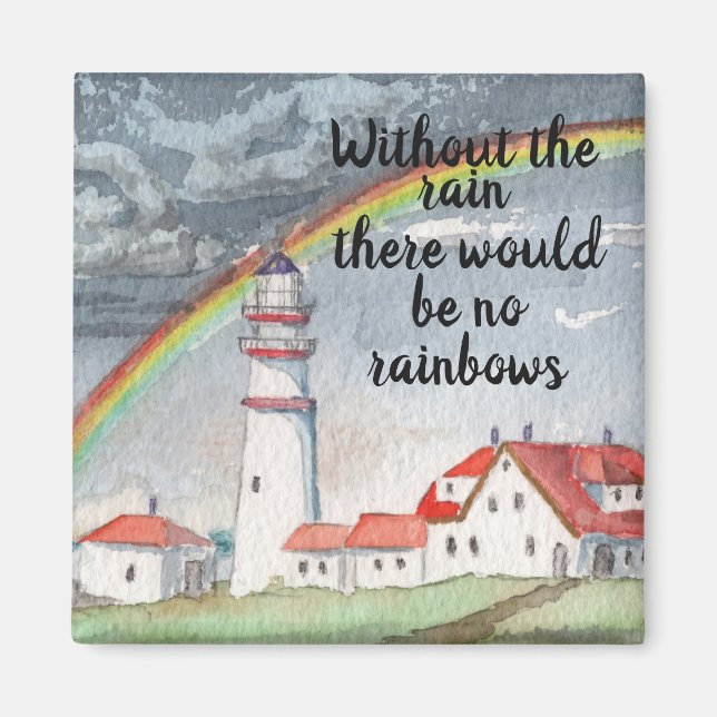 Inspirationsrotes und weißes Leuchtturm und Regenb Magnet (Vorne)