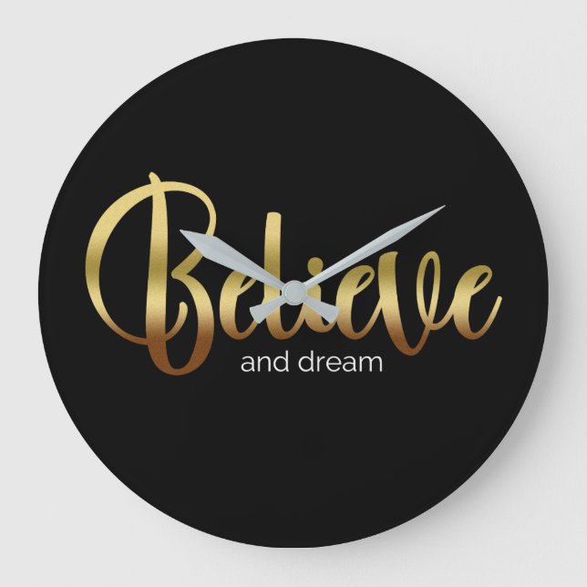 Inspirationssätze Goldener Glaube und Traum Große Wanduhr (Vorderseite)