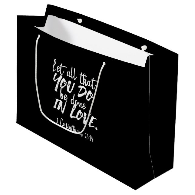 Inspirationsskriptur der Liebe - 1 Korinther 16:14 Große Geschenktüte (Vorderseite Schrägansicht)