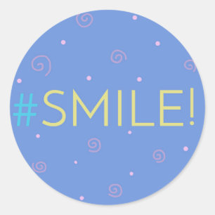 Inspirationsticker - blau #smile! - Hashtag Runder Aufkleber