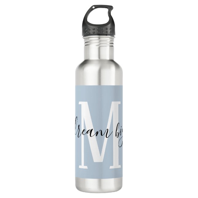 Inspirationstraum Big Monogram Dusty Blue Edelstahlflasche (Vorderseite)