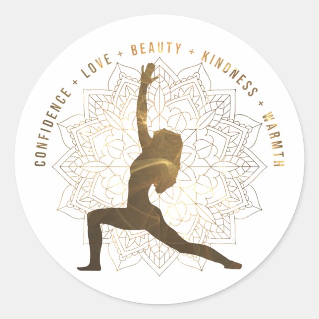 Inspirationsworte für die Yoga-Pose Runder Aufkleber (Vorderseite)