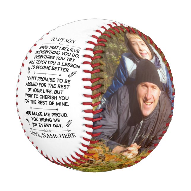 Inspirationswörter für meinen Sohn mit benutzerdef Baseball (Schrägansicht)