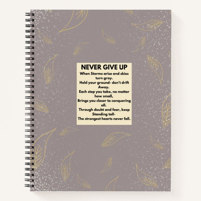 Inspirationszeitschrift "Niemals aufgeben" Notizbuch (Vorderseite)
