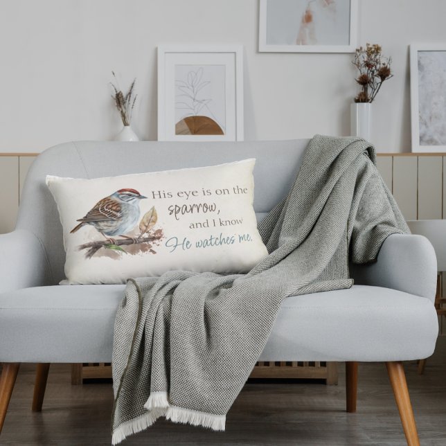 Inspirationsziffer: Sein Auge ist am Sparrow Lendenkissen (His Eye is on the Sparrow Pillow)