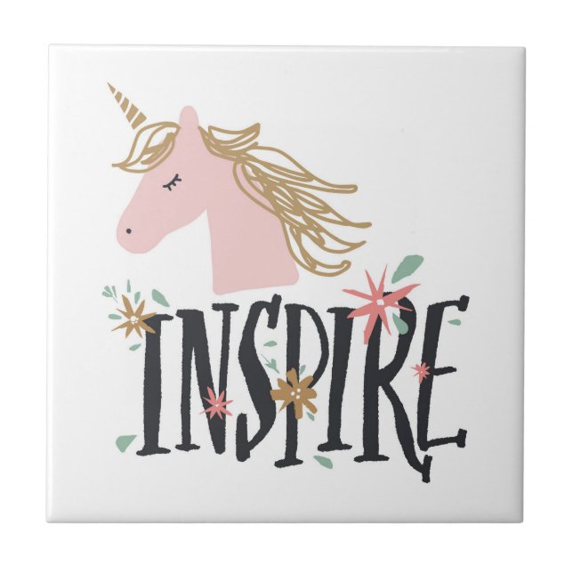 Inspirier| Gold Mane Unicorn Fliese (Vorderseite)
