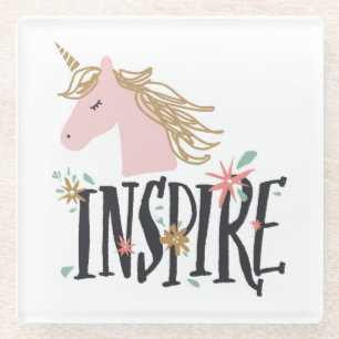 Inspirier Gold Mane Unicorn Glasuntersetzer
