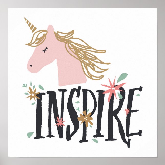 Inspirier | Gold Mane Unicorn Poster (Vorne)