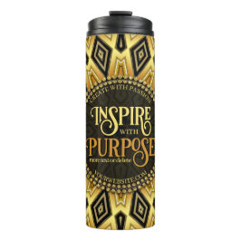 Inspirier Orange Black Yellow Art Deco Mandala Thermosbecher
