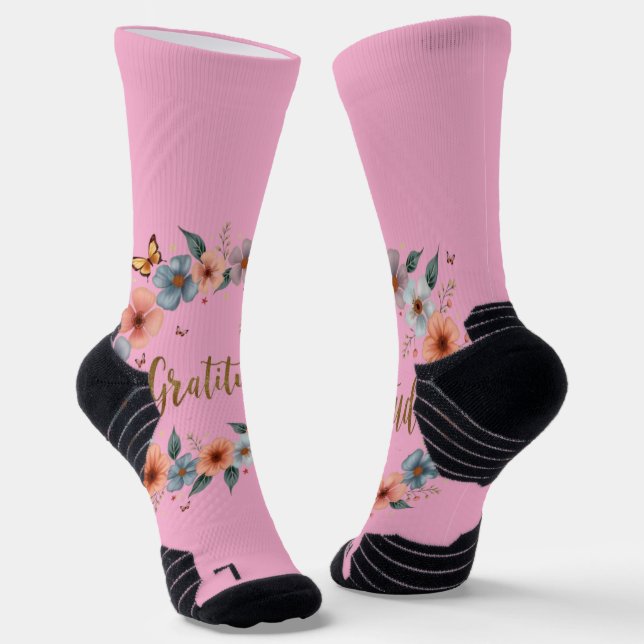 Inspirieren Sie Dankbarkeit mit jedem Schritt | Fl Socken (Gewinkelt)