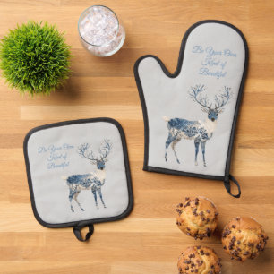 Inspirierend Blau Weiß Schick Hirsch Fuchs Ofenhandschuh & Topflappen-Set