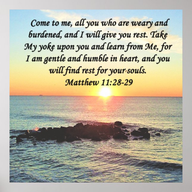 INSPIRIEREND MATTHEW 11:28 SONNENRISE FOTO DESIGN POSTER (Vorne)