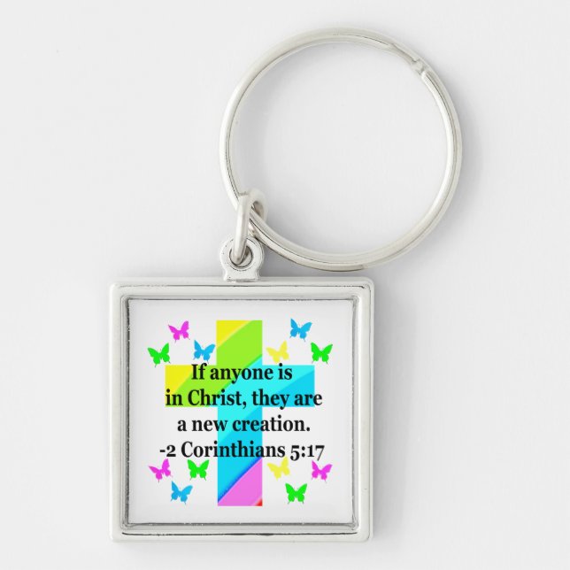 INSPIRIEREND RAINBOW CROSS 2 CORINTHIAN 5:17 SCHLÜSSELANHÄNGER (Vorne)