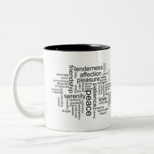 Inspirierende Frieden-und-Liebe-Wortwolke Zweifarbige Tasse