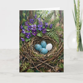 Inspirierende Frühlingsvogelnest Veilchen Impasto  Feiertagskarte