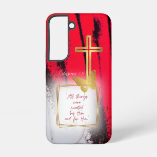 Inspirierende Natur Bibel Schwarz Rot Gold Kreuz Samsung Galaxy Hülle
