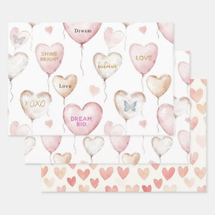 Inspirierende rosa Creme-Herzen Geschenkpapier Set