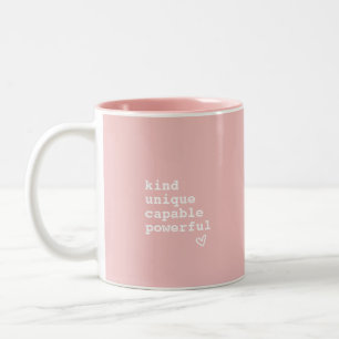 Inspirierende rosa und weiße Herz-Zitat-Tasse Zweifarbige Tasse