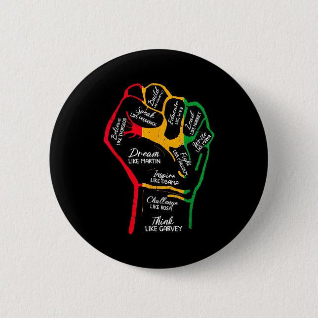 Inspirierende schwarze Führer Power-Faust Hand sch Button (Vorderseite)