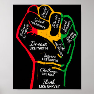 Inspirierende schwarze Führer Power Fist Hand Blac Poster