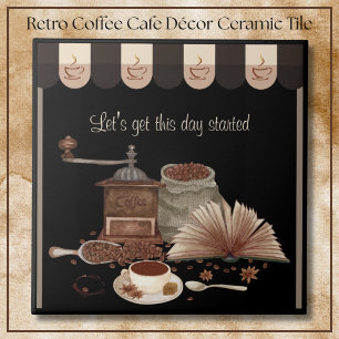 Inspirierende schwarze Retro-Kaffeemühle Küchendek Fliese