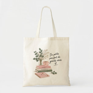 Inspirierende Tragetasche mit Blumen und Büchern –
