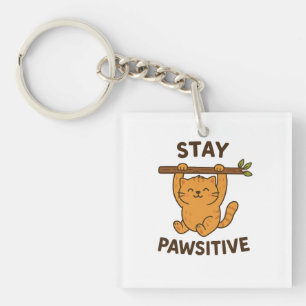Inspirierender "Bleib pawsitiv" Zitatdruck Schlüsselanhänger