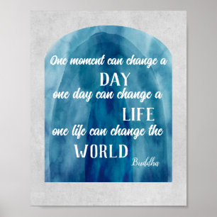inspirierender Buddha zitiert blaues und graues Wa Poster