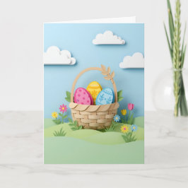 Inspirierender Osterkorb-Papierblumen Feiertagskarte