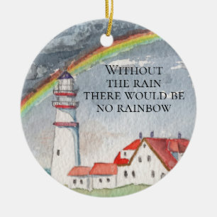 Inspirierender roter und weißer Leuchtturm und Reg Keramik Ornament