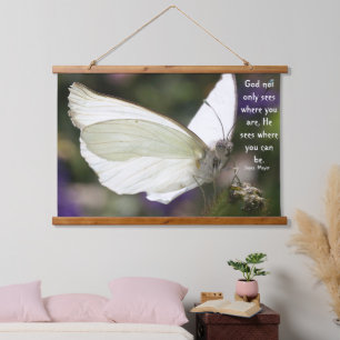 Inspirierender Schmetterling-Wandbehang mit Zitat Wandteppich Mit Holzrahmen