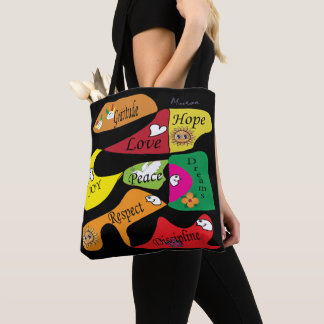 Inspirierender schwarzer Tote: Frieden Freude Disz Tasche