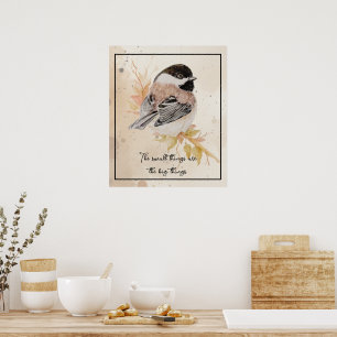 Inspirierender Wasserfarben-Zitat Meisen-Vogel Poster