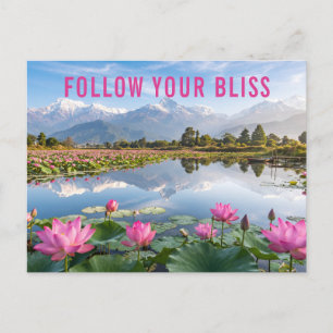 Inspirierender Zitat Blau Rosa Blumen Glückseligke Postkarte