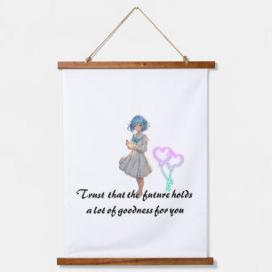 Inspirierendes Anime-Mädchen Hoffnungsvolle Zukunf Wandteppich Mit Holzrahmen