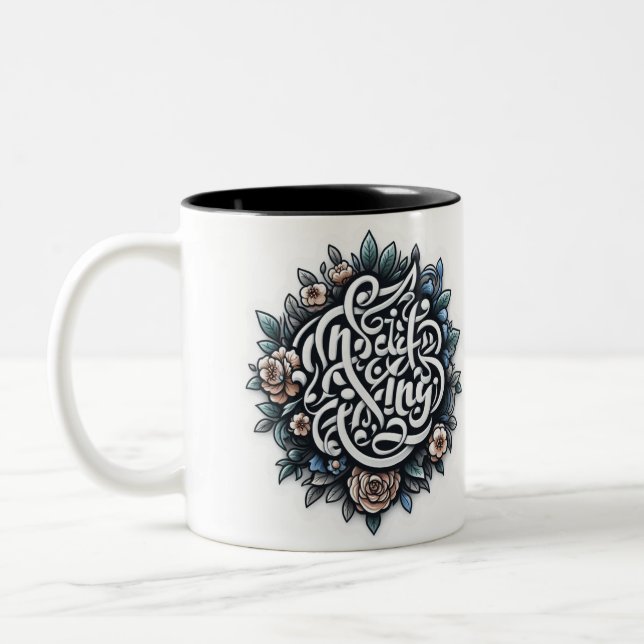 inspirierendes Blumenzitat Zweifarbige Tasse (Links)