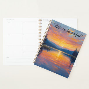 inspirierendes Kalender-Notizbuch mit Seeufer-Them Planer