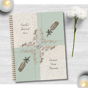 Inspirierendes weiches Salbeigrün Vintage-Manuskri Notizbuch