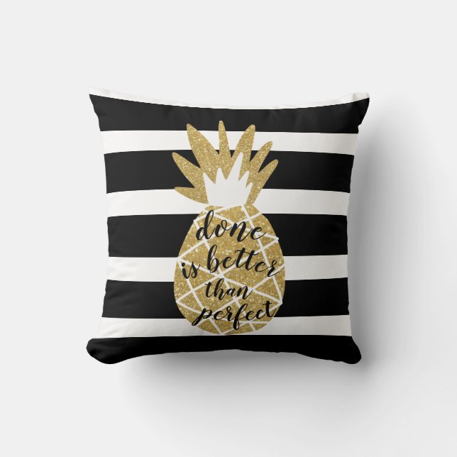 inspirierendes Zitat Ananas Gold gitter schwarz Kissen (Vorderseite)